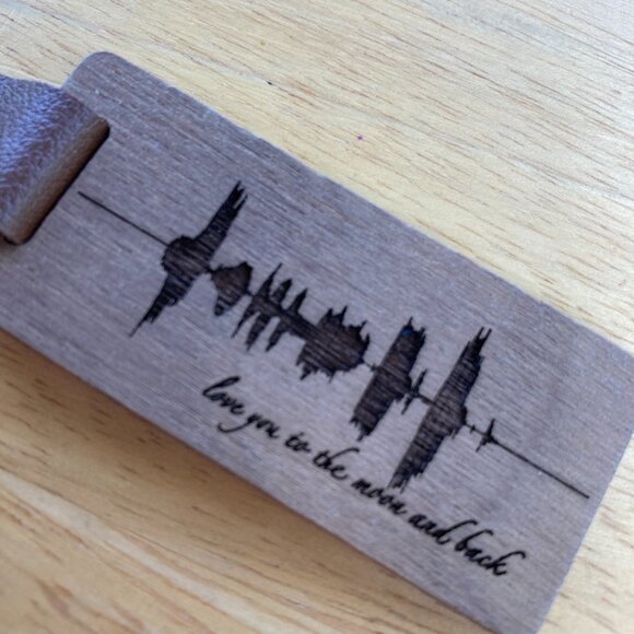 Love You To The Moon And Back Soundwave Wooden Keychain - Picture 3 of 4